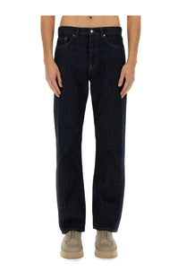 Sunflower men’s simple rinse jeans blue dark indigo denim with straight-leg cut and classic five-pocket design