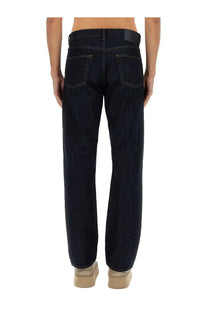 Dark indigo denim Sunflower men’s simple rinse jeans blue straight-leg cut shown from the back with classic pockets