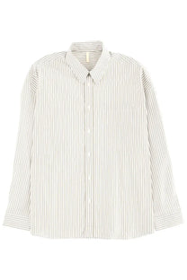 A relaxed-fit sunflower men’s stable shirt with long sleeves in soft off-white and muted gray vertical stripes