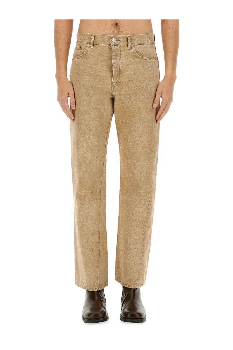 Sunflower men’s straight twist jeans beige tan denim with relaxed fit and classic five-pocket design front view