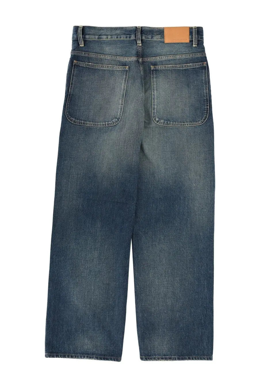 Back side of sunflower men’s super wide jeans blue made of dark blue faded denim with two back pockets