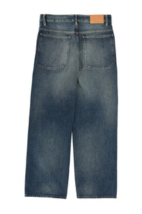 Back side of sunflower men’s super wide jeans blue made of dark blue faded denim with two back pockets