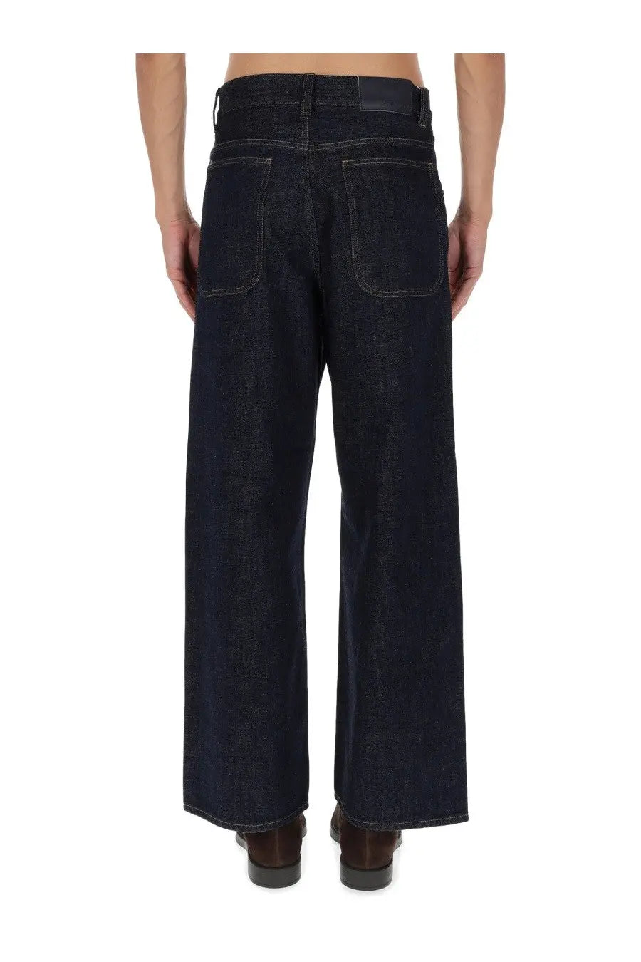 Dark indigo denim sunflowers men super wide jeans blue shown from the back with wide-leg cut and classic pockets