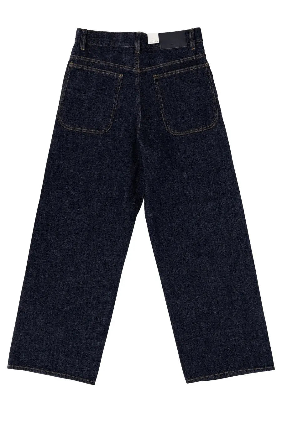 Dark indigo denim men’s super wide jeans blue showing the back side with wide-leg cut and classic back pockets