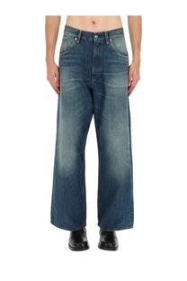 Sunflower men’s super wide jeans in dark-wash denim with a wide-leg cut and faded distressing