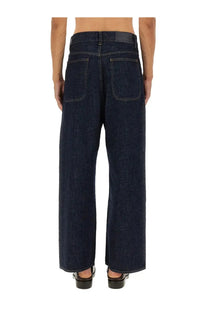 Dark indigo denim sunflower men’s super wide pants showing the back side with wide-leg cut and classic pockets