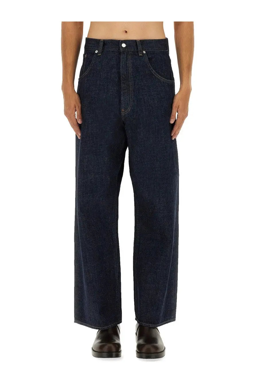 Dark indigo denim sunflower men’s super wide pants blue with wide-leg cut and classic five-pocket design