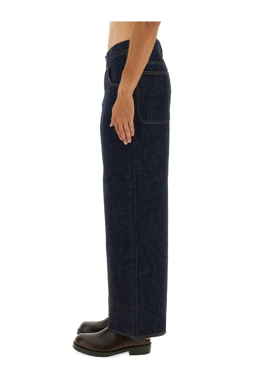 Sunflower men’s super wide pants in dark indigo denim with a wide-leg cut and classic front pockets