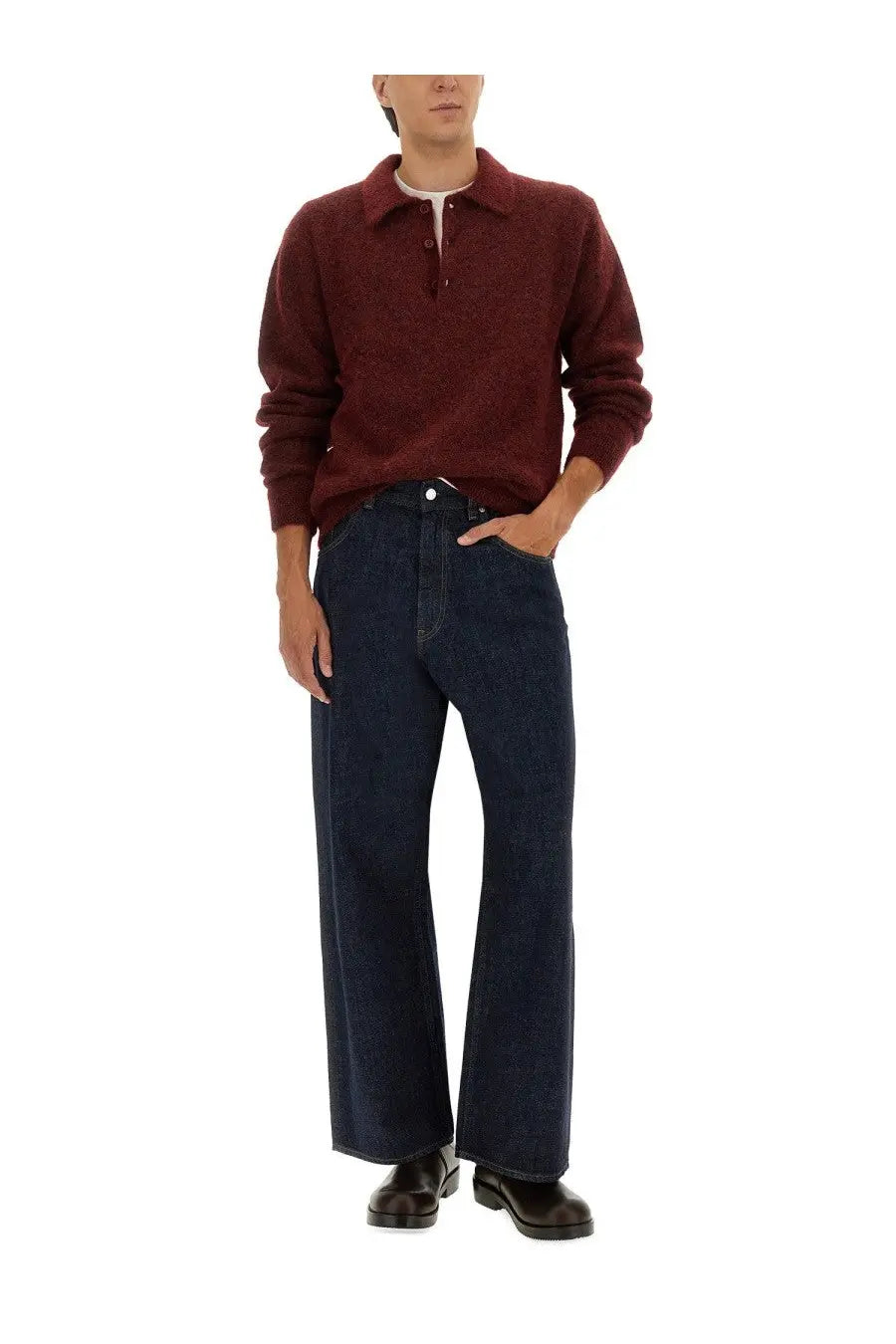 Dark blue wide-leg denim jeans with classic five-pocket design and button fly by Sunflower men’s super wide pants blue