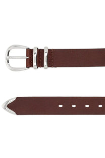 Sunflower men’s tip end brown leather belt with silver-toned buckle and matching metal prongs
