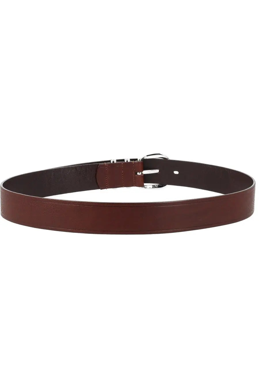 A sleek dark brown leather sunflower men’s tip end belt with a polished silver-toned buckle and prong closure