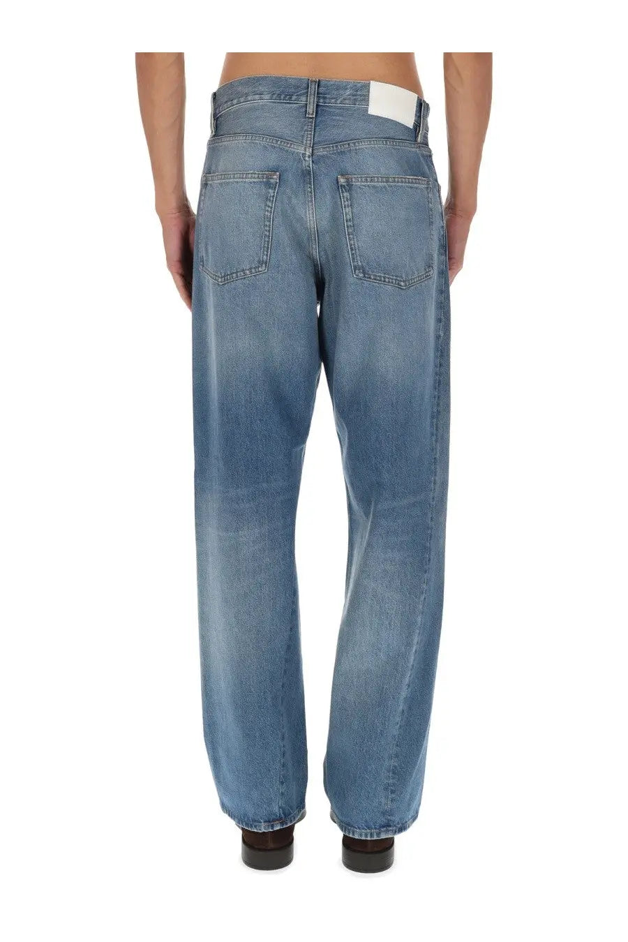Back side of sunflower men’s wide twist jeans blue in light-wash denim with a relaxed straight-leg cut and classic pockets