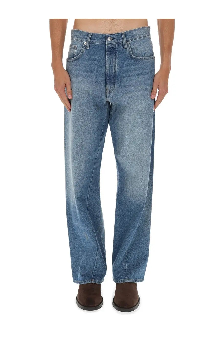 Sunflower men’s wide twist jeans blue medium-wash denim with relaxed straight-leg and classic five-pocket design