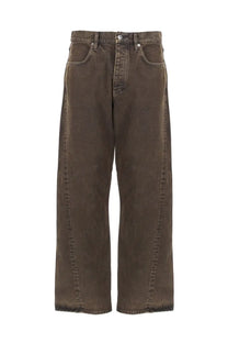 Dark brown wide-leg denim jeans with relaxed fit and visible stitching in sunflower men’s wide twist pants brown