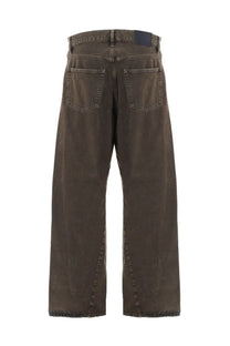 Dark olive green wide-leg denim jeans with relaxed fit and visible stitching from sunflower men’s wide twist pants brown collection