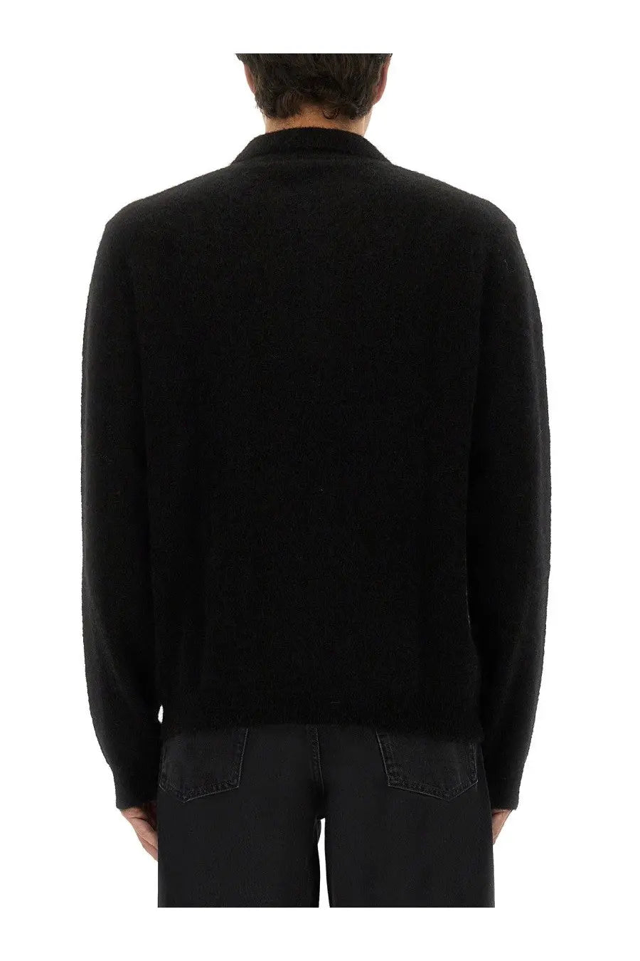 Black sunflower men’s wool sweater with soft textured fabric and classic crew neckline