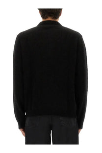 Black sunflower men’s wool sweater with soft textured fabric and classic crew neckline