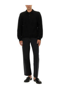 Black sunflower men’s wool sweater with long sleeves ribbed collar and button placket for casual wear
