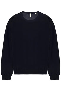 Black crewneck sweater with ribbed cuffs and hem made of soft knit fabric for men by sunflower wool sweatshirt blue