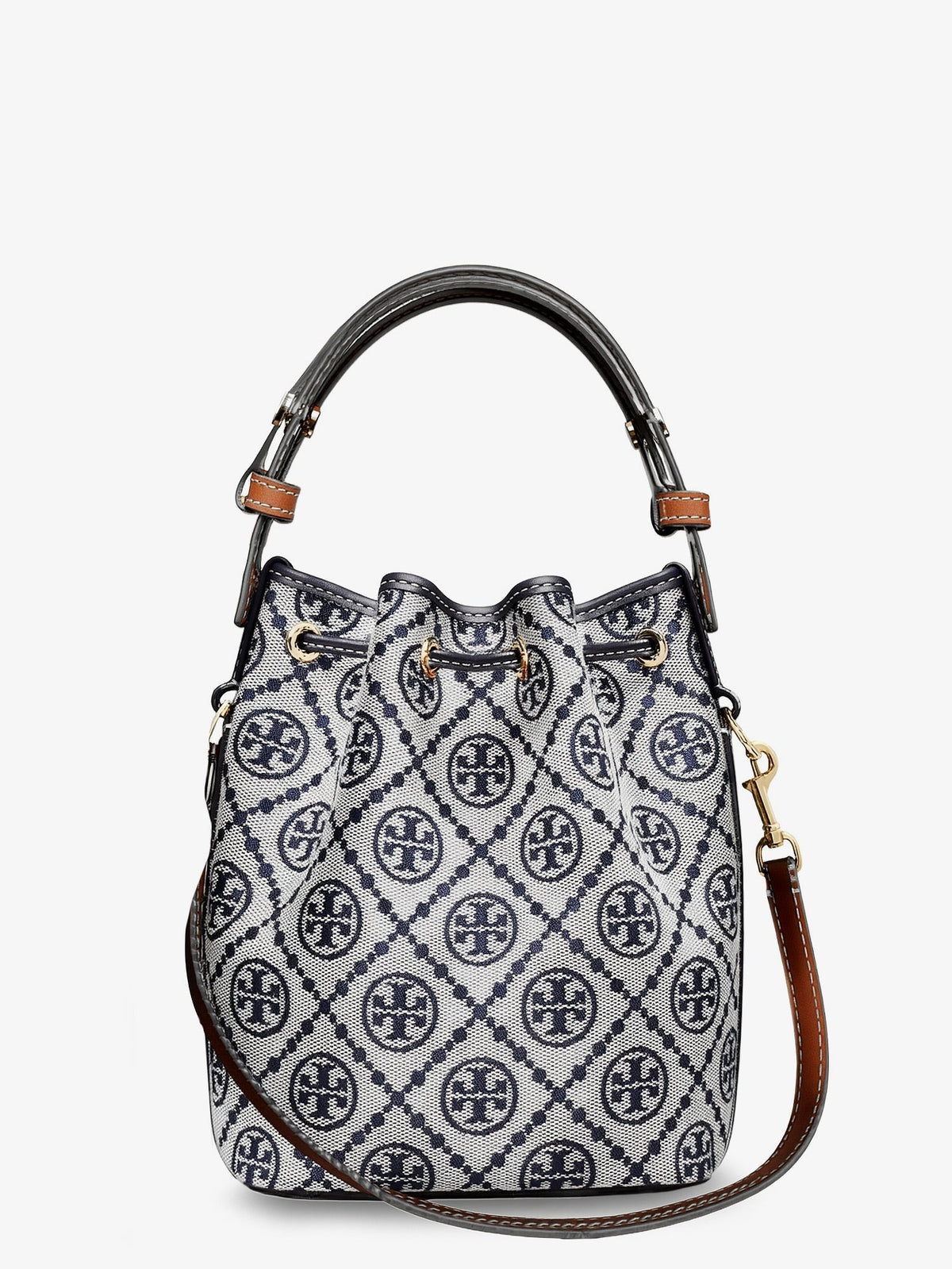 Tory Burch Women's Monogram Cotton Blend Bucket Bag Blue