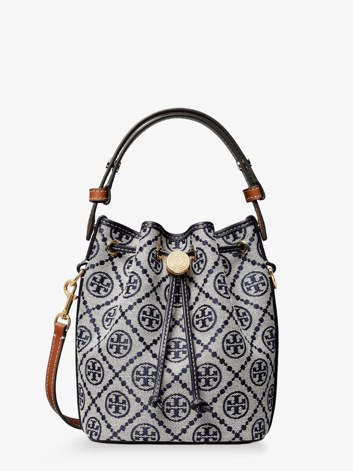 Tory Burch Women's Monogram Cotton Blend Bucket Bag Blue