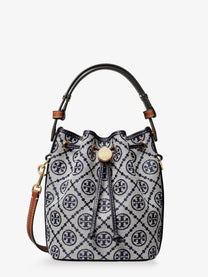 Tory Burch Women's Monogram Cotton Blend Bucket Bag Blue