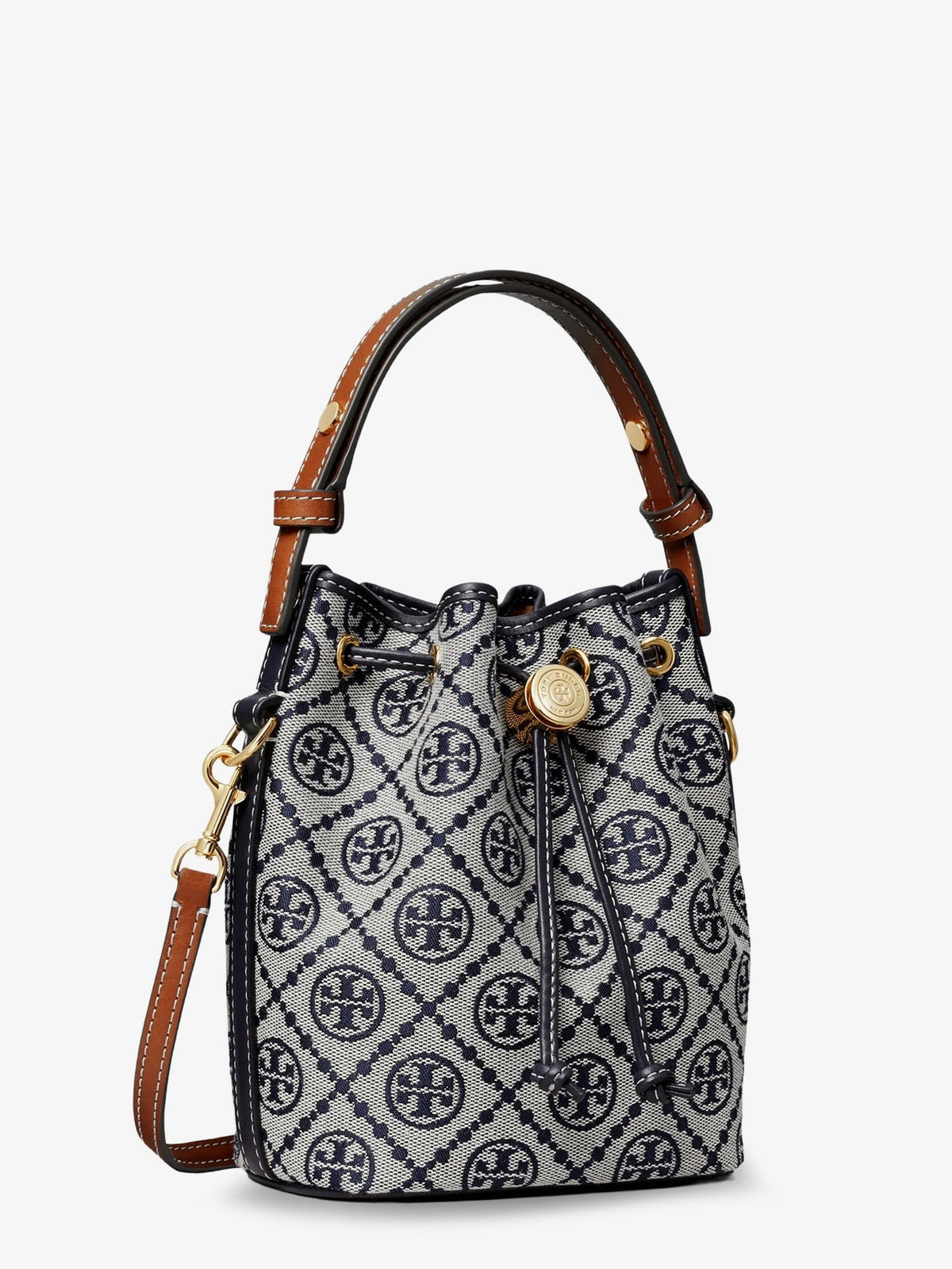 Tory Burch Women's Monogram Cotton Blend Bucket Bag Blue
