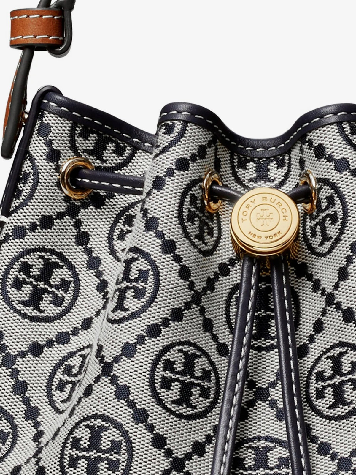 Tory Burch Women's Monogram Cotton Blend Bucket Bag Blue