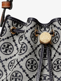 Tory Burch Women's Monogram Cotton Blend Bucket Bag Blue