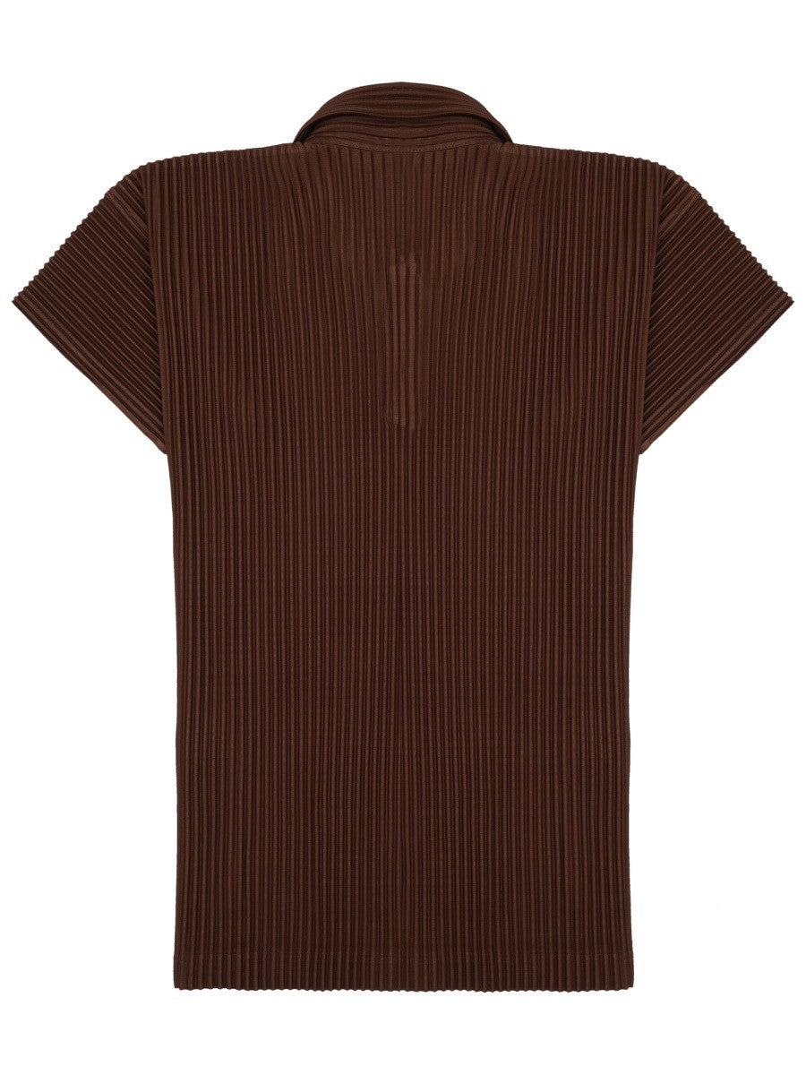 Homme Plisse Issey Miyake Men's Shirt Con Colletto Polo Brown