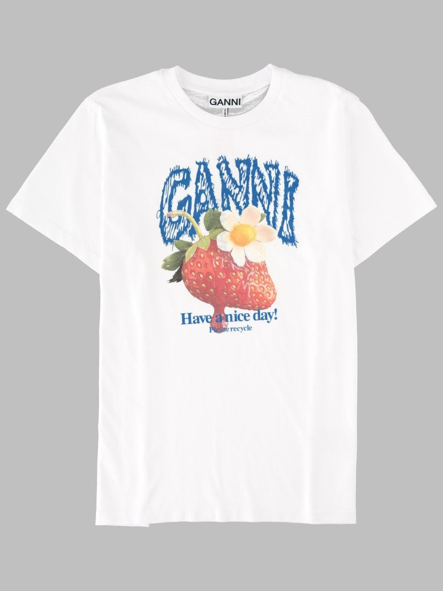 Ganni Women's Shirt Con Stampa Fragola White