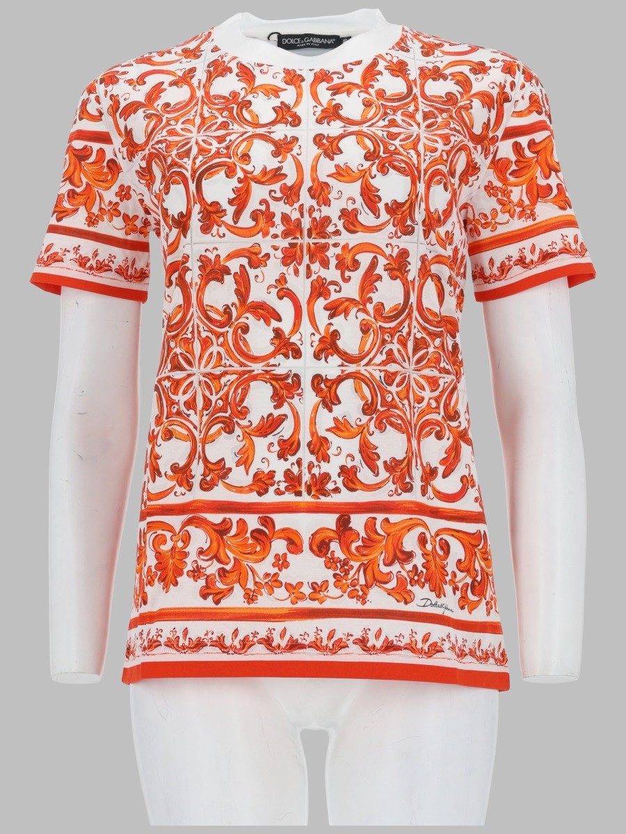 Dolce &amp; Gabbana Women's Shirt in Jersey Stampa Maiolica Orange