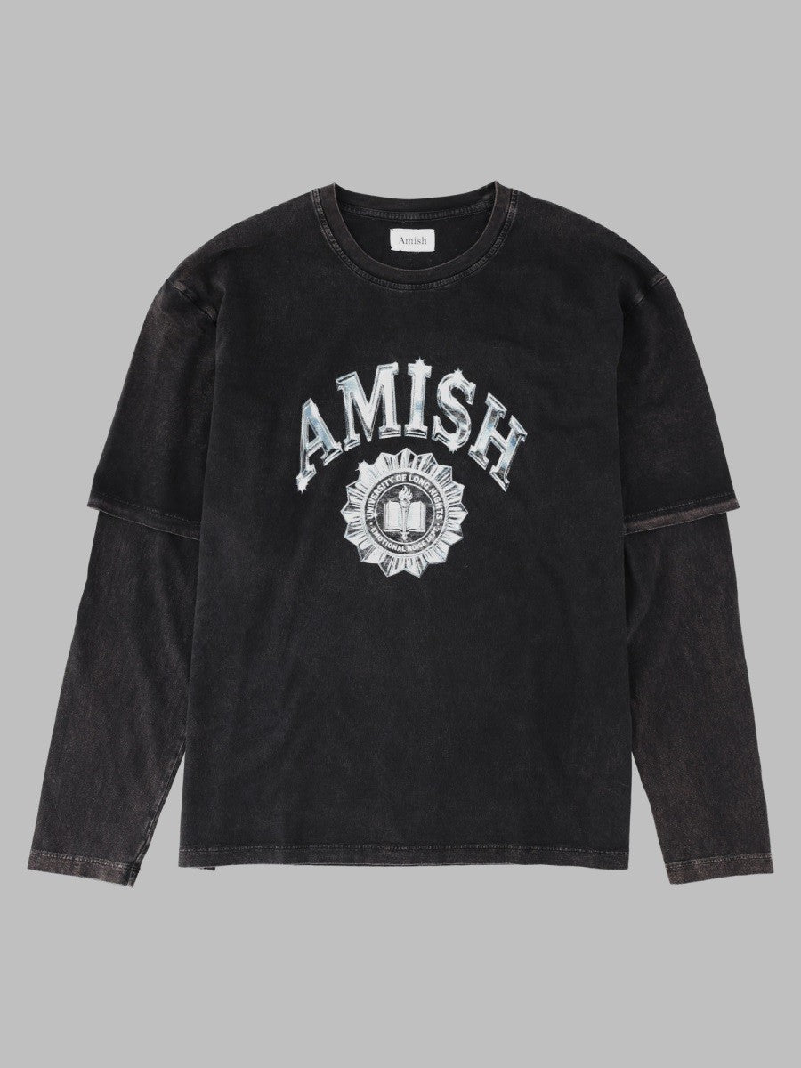 Amish Supplies Men's Shirt Layered Con Stampa Black