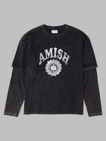 Amish Supplies Men's Shirt Layered Con Stampa Black