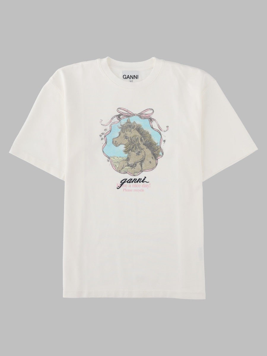 Ganni Women's Shirt Qixi Con Stampa Beige