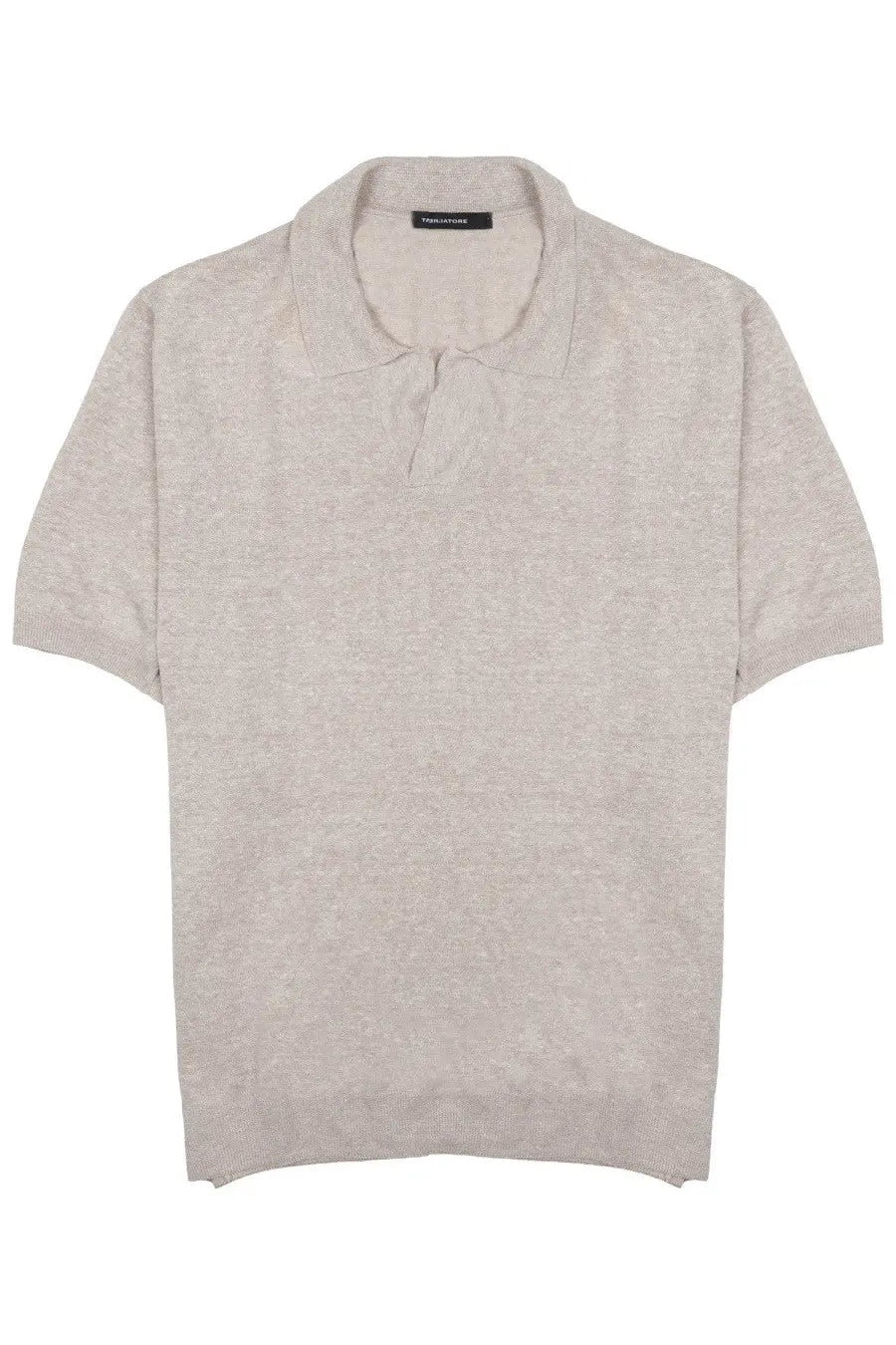 Tagliatore men’s polo in lino beige short sleeved with subtle textured knit pattern and ribbed cuffs