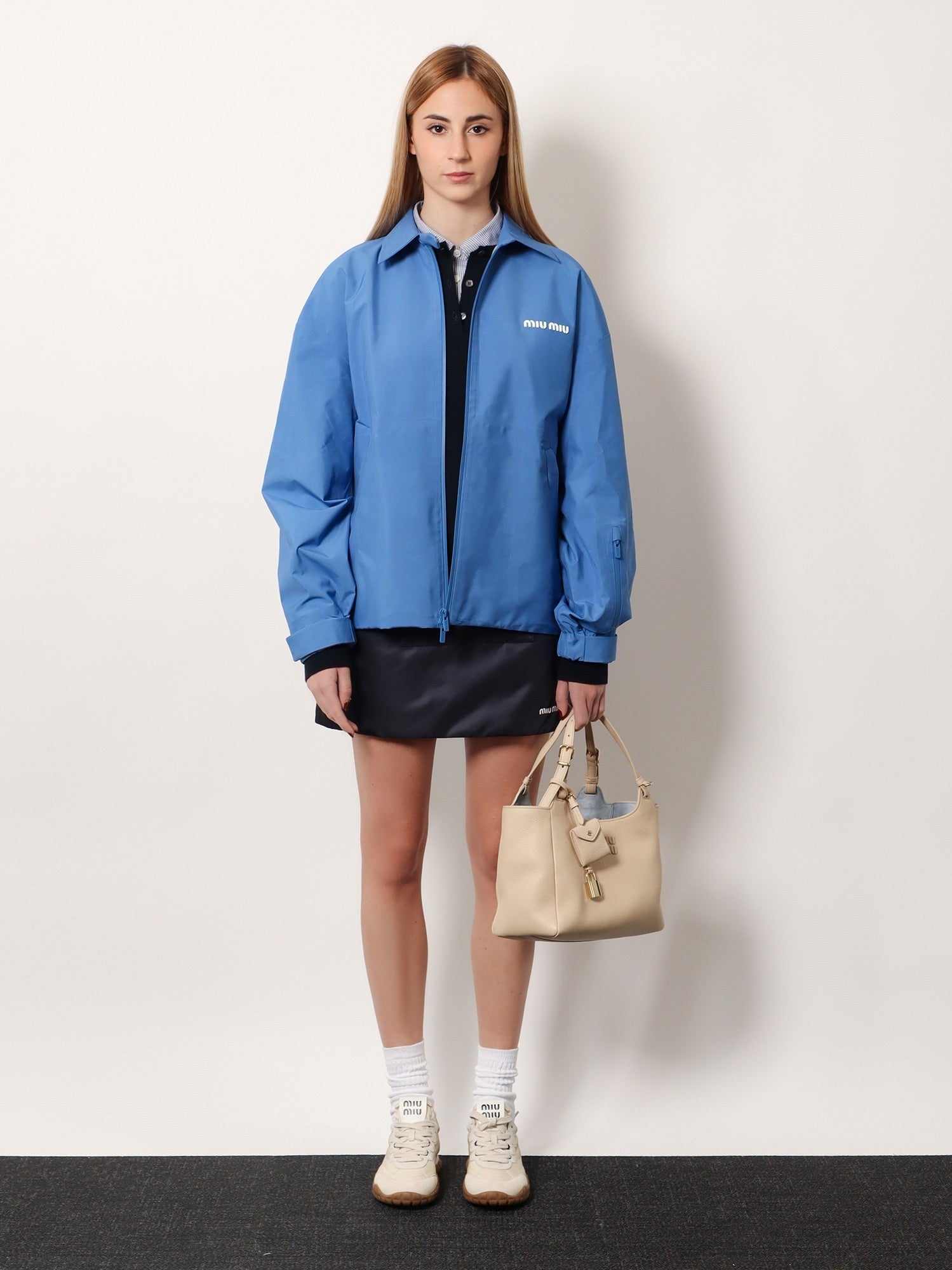 Miu Miu Women's Tech Canvas Windbreaker Blue