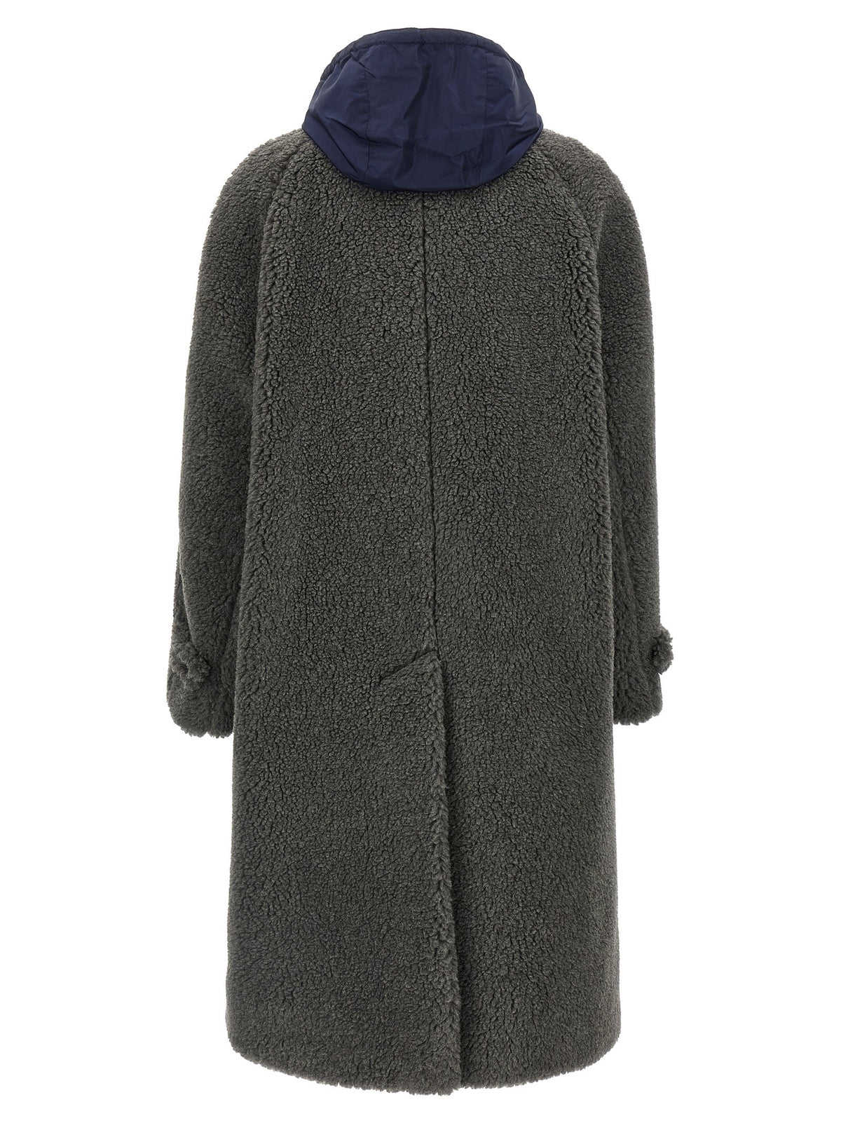 Miu Miu Teddy Nylon Hooded Coat Grey