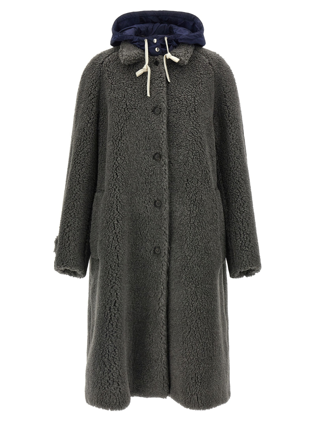 Miu Miu Teddy Nylon Hooded Coat Grey