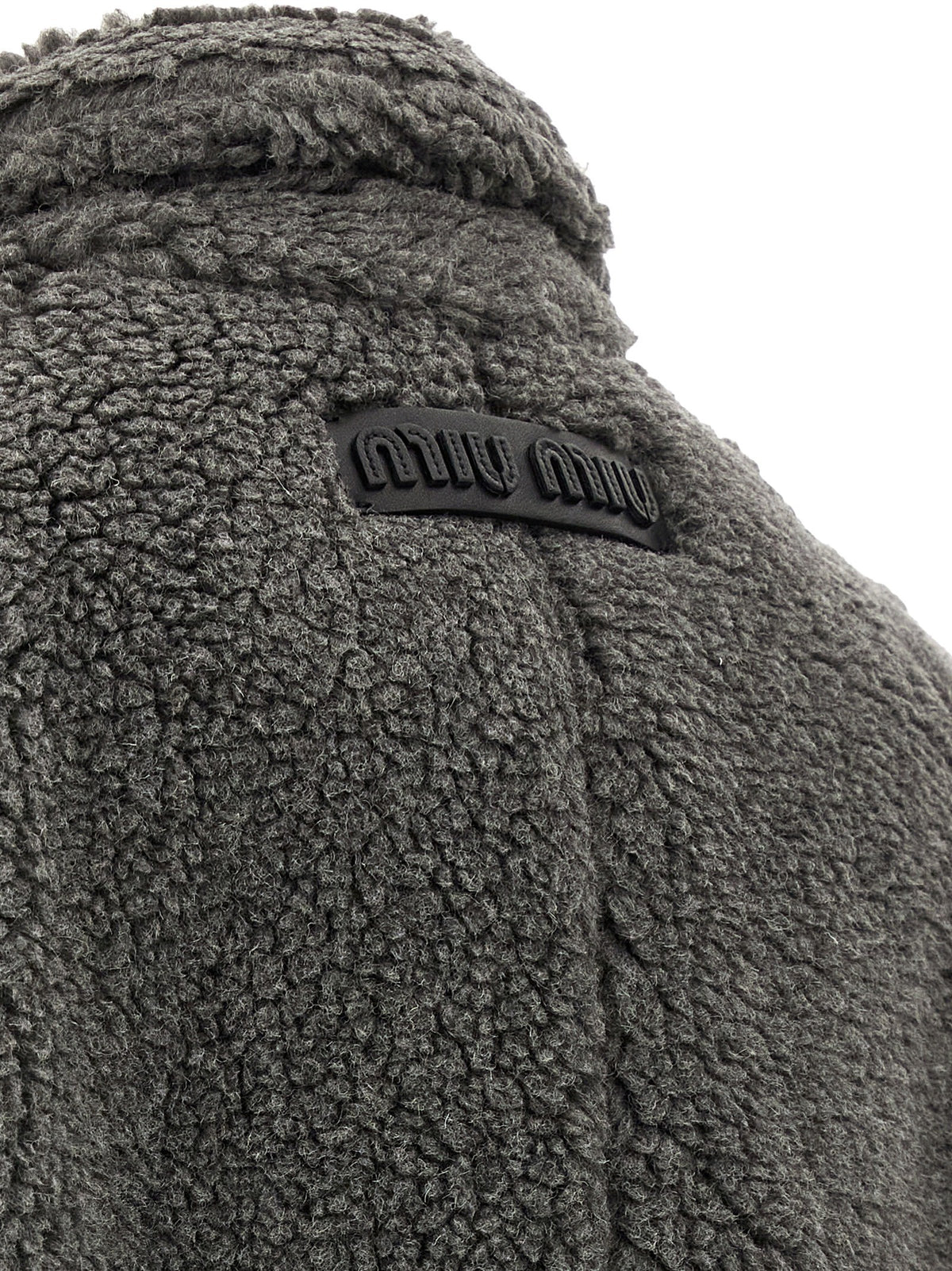 Miu Miu Teddy Nylon Hooded Coat Grey