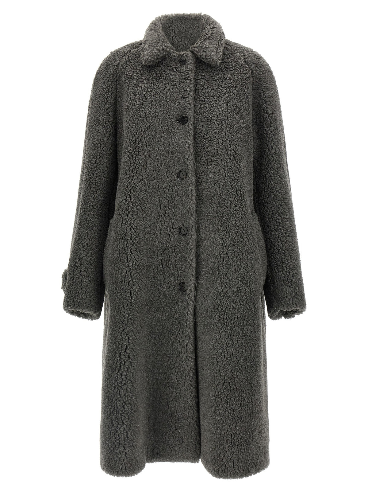 Miu Miu Teddy Nylon Hooded Coat Grey