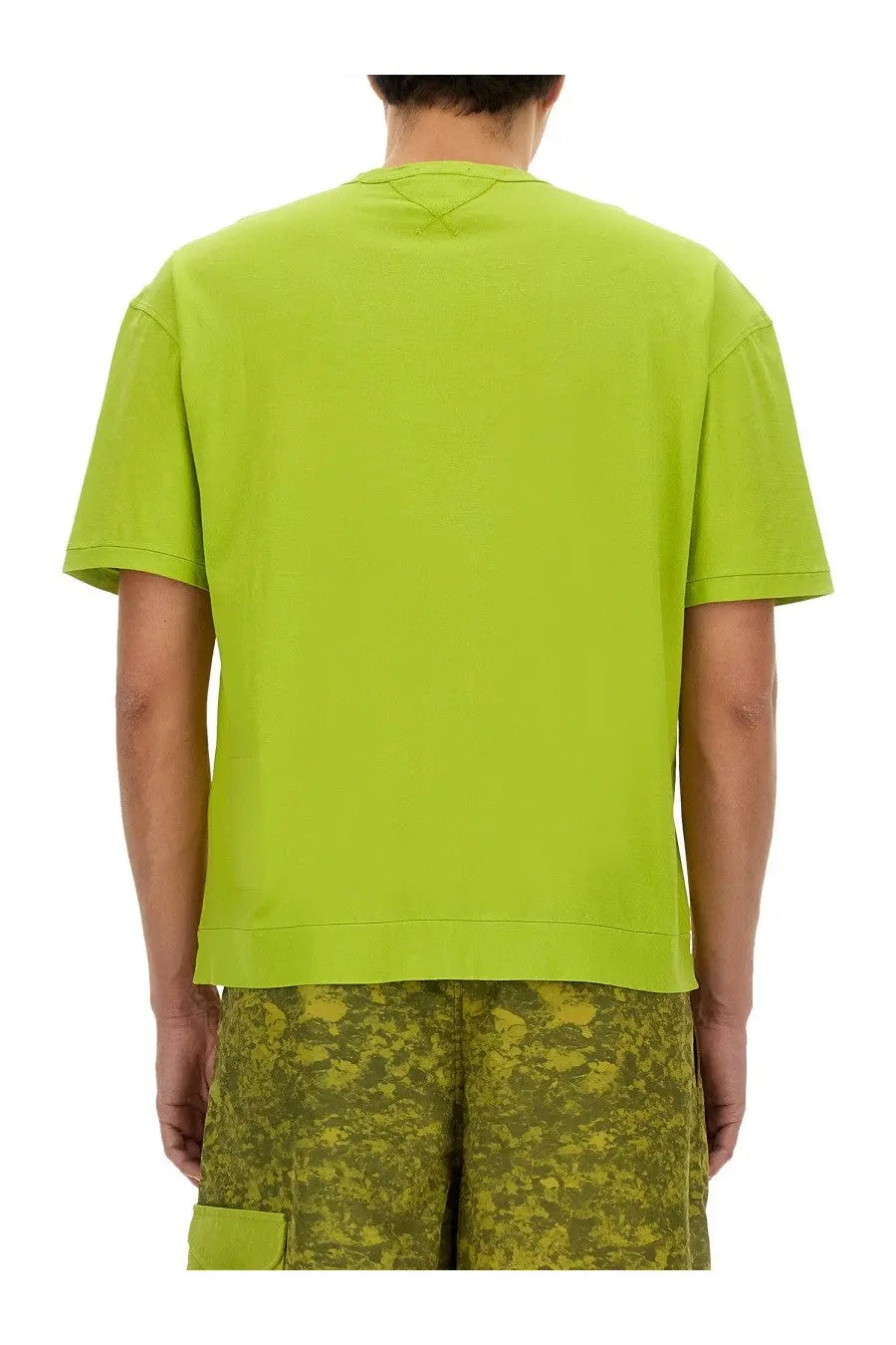 Bright lime green Ten C men’s Awake NY Ten short-sleeved t-shirt with relaxed fit and seam detailing at neckline