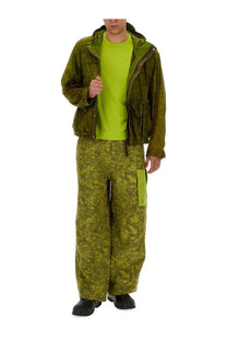 Olive green suede hooded jacket with front pockets worn over lime green ten c men’s awake ny ten shirt green