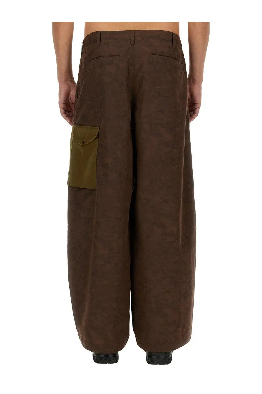 Ten c men’s cargo pants awake ny ten green brown wide-leg textured trousers with olive green patch pocket on thigh