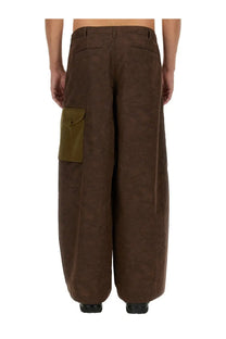 Ten c men’s cargo pants awake ny ten green brown wide-leg textured trousers with olive green patch pocket on thigh