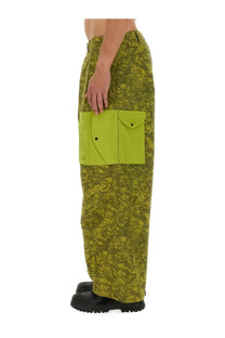 Ten C men’s cargo pants awake ny ten green wide-leg lime green and olive camouflage with neon green patch pockets