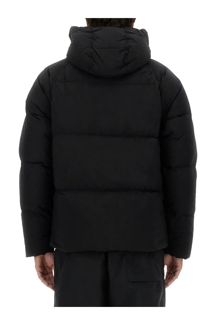 Ten c men’s down jacket in artic black with quilted design and hood made from insulated puffer material