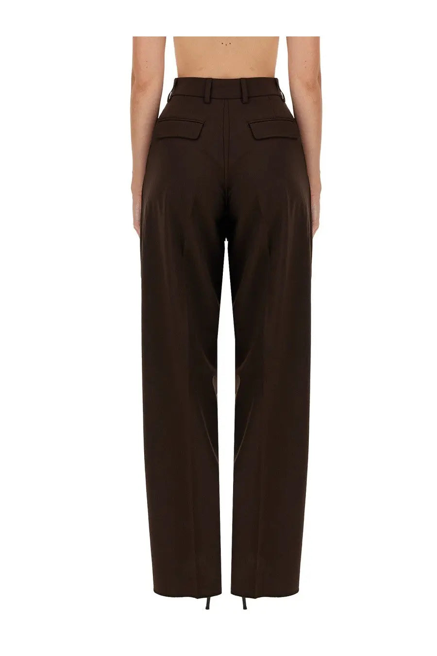 Thelatest women’s axel pants brown high-waisted trousers with a sleek straight-leg cut and two front flap pockets