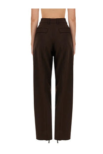 Thelatest women’s axel pants brown high-waisted trousers with a sleek straight-leg cut and two front flap pockets
