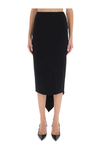 Thelatest women’s bree midi skirt black high-waisted pencil style with asymmetrical hemline front view